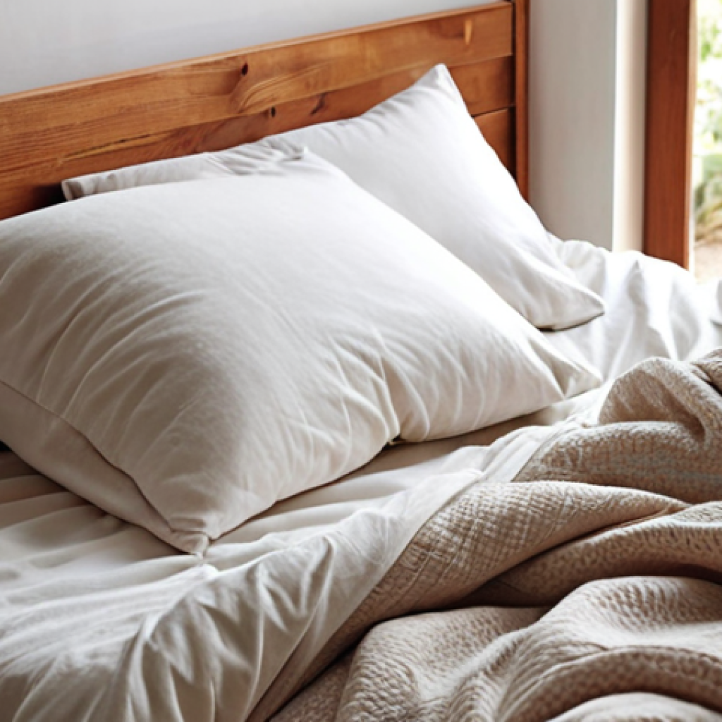 **A cozy bedroom scene with organic cotton bedding, showcasing its softness and natural purity. Focus on a person sleeping peacefully, highlighting the hypoallergenic qualities and fresh, clean feeling of the sheets.**