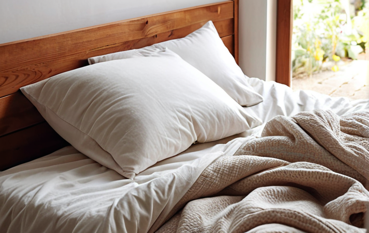 **A cozy bedroom scene with organic cotton bedding, showcasing its softness and natural purity. Focus on a person sleeping peacefully, highlighting the hypoallergenic qualities and fresh, clean feeling of the sheets.**