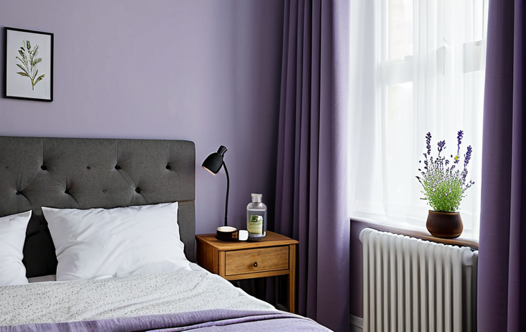 Serene Bedroom for Restful Sleep**

"A cozy and inviting bedroom with soft lighting, blackout curtains, and a comfortable bed. A diffuser with lavender essential oil is on a bedside table next to a book and chamomile tea. Fully clothed, safe for work, appropriate content, modest, family-friendly, perfect anatomy, natural proportions, professional photography, high quality."

**