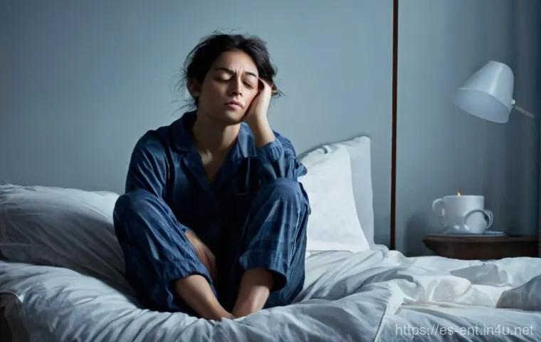 코골이 진단을 위한 수면다원검사 - **Prompt 1: The Weight of Restless Nights**
"A person in their 40s, looking deeply exhausted and...