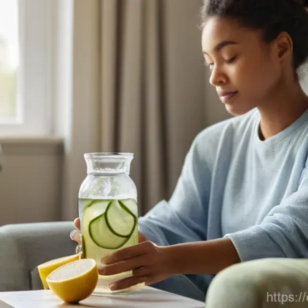 후두염 증상 완화를 위한 생활 습관 - **Prompt 1: Serene Hydration for a Healthy Voice**
"A candid, soft-focus shot of a young adult, ...